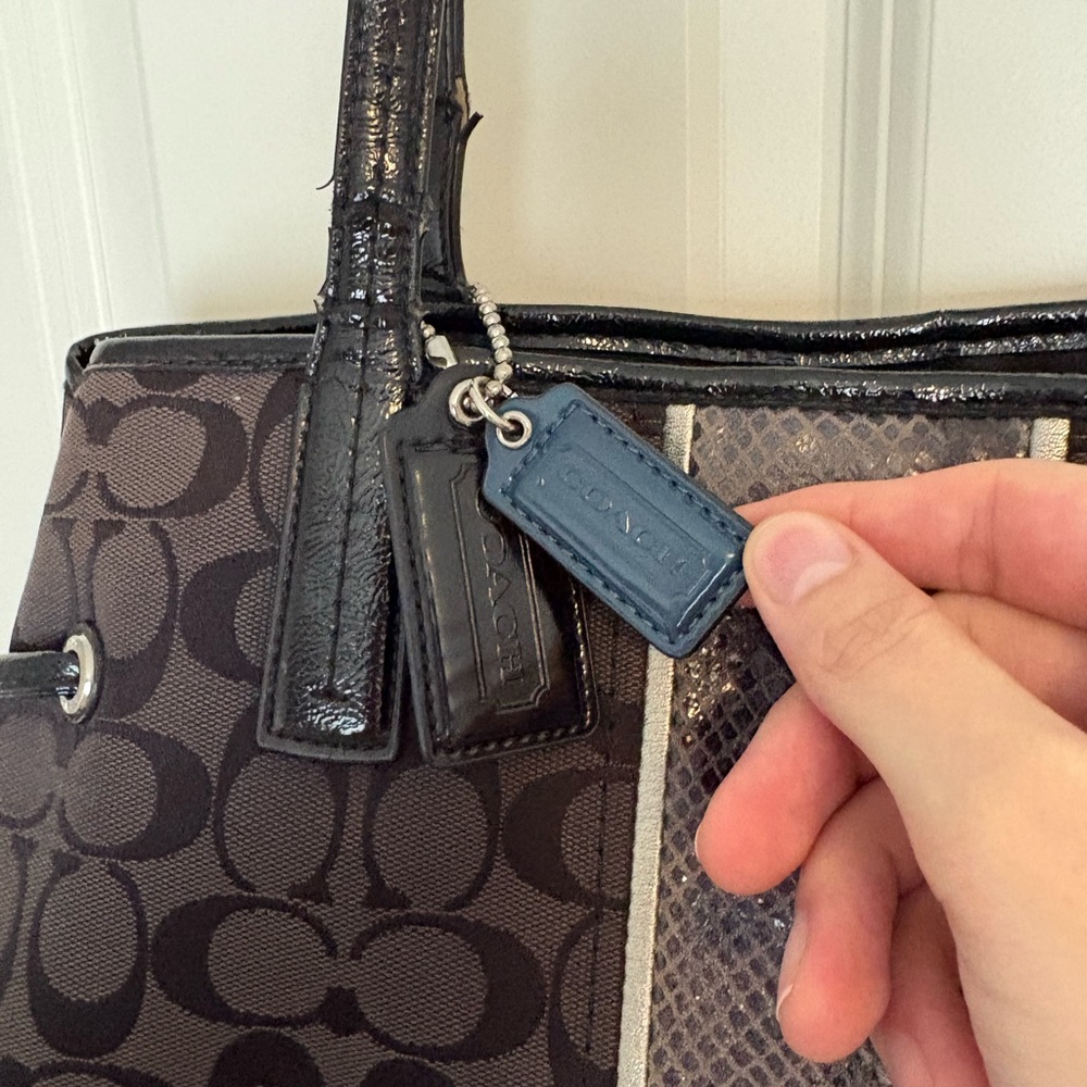 Coach Black Signature Python Stripe Carryall Shou… - image 3